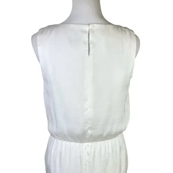 Vince Camuto White Satin Pleated Waistline Sleeveless Knee Length Dress POCKETS - Picture 4 of 9
